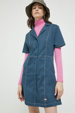 Dickies Rochie Culoarea Albastru Marin, Mini, Evazati Dama Bleumarin, Panza, Casual