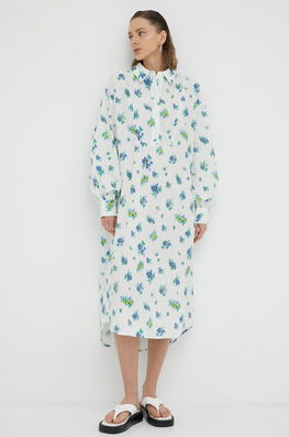 Lovechild Rochie Din Bumbac Culoarea Alb, Midi, Oversize Dama, Casual, Model Flori