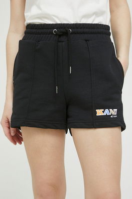 Karl Kani Pantaloni Scurti Femei, Culoarea Negru, Cu Imprimeu, High Waist Dama, Tricotaj, Model Print
