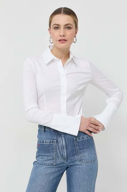 Patrizia Pepe Camasa Femei, Culoarea Alb, Cu Guler Clasic, Slim Dama, Cu Elastan, Casual