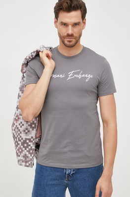 Armani Exchange Tricou Din Bumbac Culoarea Gri, Cu Imprimeu Bărbaţi