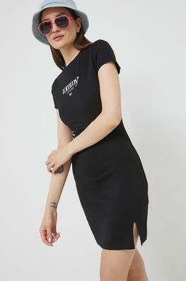 Tommy Jeans Rochie Culoarea Negru, Mini, Mulata Dama, Tricotaj, Casual, Model Print