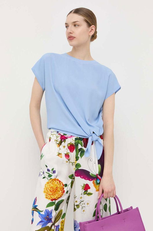 Marella Bluza Din Amestec De Matase Neted Dama Albastru, Cu Un Amestec De Matase, Casual
