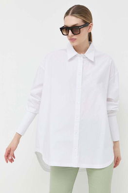 Patrizia Pepe Camasa Din Bumbac Femei, Culoarea Alb, Cu Guler Clasic, Relaxed Dama, Casual