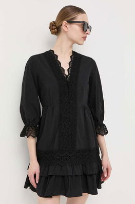 Twinset Rochie Din Bumbac Culoarea Negru, Mini, Evazati Dama, Casual, Model Imprimeu