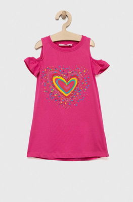 Desigual Rochie Din Bumbac Pentru Copii Culoarea Roz, Mini, Drept, Model Print