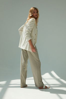 Answear Lab Pantaloni Femei, Culoarea Bej, Lat, High Waist Dama, Panza