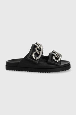 Patrizia Pepe Slapi De Piele Femei, Culoarea Negru Dama, Toc Plat