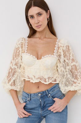 For Love & Lemons Bluza Femei, Culoarea Bej, Cu Imprimeu Dama, Casual