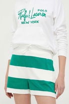 Polo Ralph Lauren Pantaloni Scurti Femei, Culoarea Verde, Modelator, High Waist Dama, Tricotaj