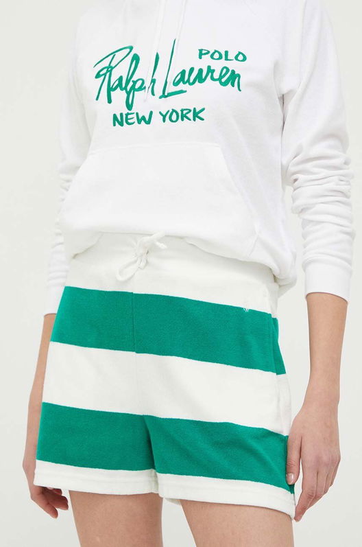 Polo Ralph Lauren Pantaloni Scurti Femei, Culoarea Verde, Modelator, High Waist Dama, Tricotaj