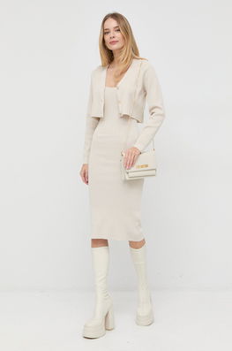 Morgan Rochie și Cardigan Culoarea Bej, Midi, Mulata Dama, Tricotaj, Office