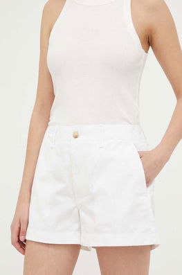 Polo Ralph Lauren Pantaloni Scurti Femei, Culoarea Alb, Neted, Medium Waist Dama, Bumbac