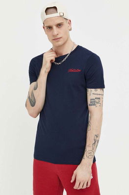 Hollister Co. Tricou Din Bumbac Culoarea Albastru Marin, Cu Imprimeu Bărbaţi Bleumarin