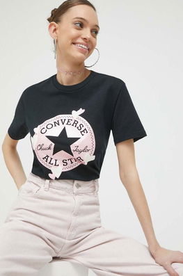 Converse Tricou Din Bumbac Culoarea Negru Dama, Model Print
