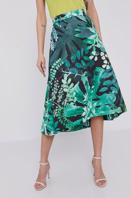 MAX&Co. Fustă Culoarea Verde, Midi, Evazata Dama, Panza, Casual, Model Flori