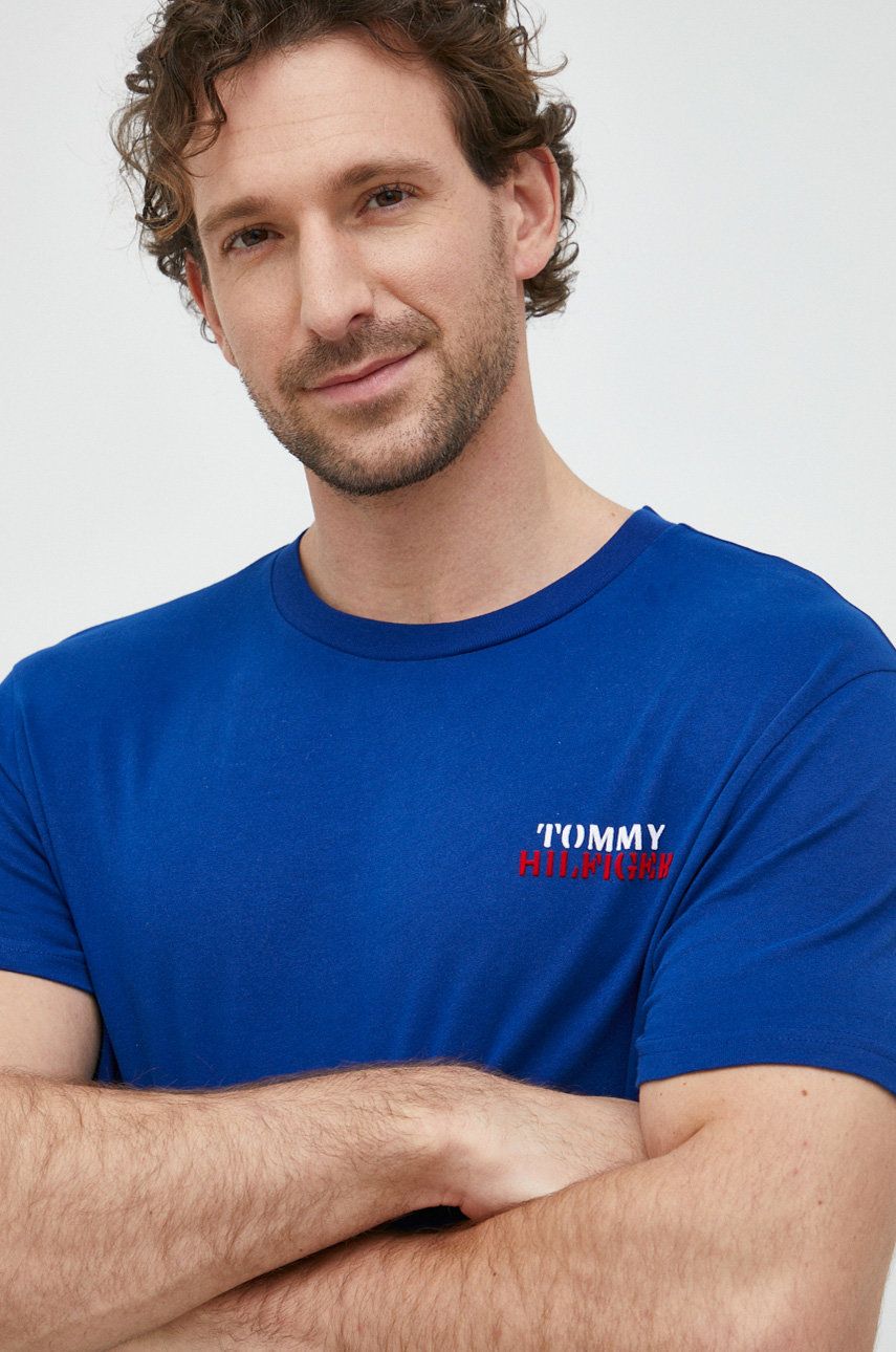 Tommy Hilfiger Tricou Din Bumbac Culoarea Albastru Marin, Cu Imprimeu Bărbaţi Bleumarin