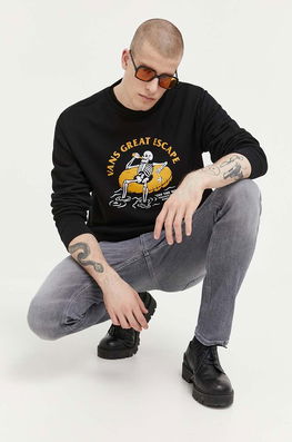 Vans Hanorac De Bumbac Barbati, Culoarea Negru, Cu Imprimeu Bărbaţi, Model Print