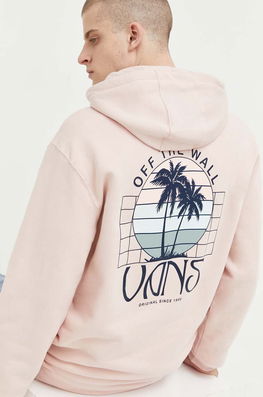 Vans Hanorac De Bumbac Barbati, Culoarea Roz, Cu Glugă, Cu Imprimeu Bărbaţi, Model Print