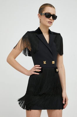 Elisabetta Franchi Rochie Culoarea Negru, Mini, Mulata Dama, Panza, Cocktail, Model Imprimeu