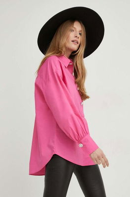 Answear Lab Camasa Din Bumbac X Colecția Limitată SISTERHOOD Femei, Culoarea Roz, Cu Guler Clasic, Relaxed Dama, Elegant