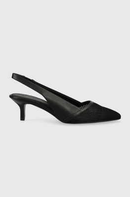 Calvin Klein Pantofi Cu Toc Culoarea Negru, Cu Toc Deschis Dama, Piele, Toc Subtire