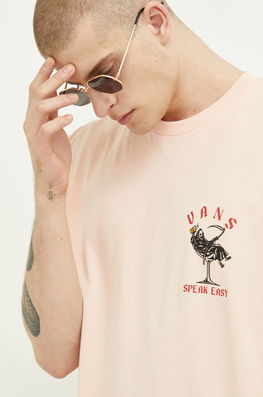 Vans Tricou Din Bumbac Culoarea Roz, Cu Imprimeu Bărbaţi, Model Print