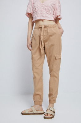 Medicine Pantaloni De Bumbac Femei, Culoarea Bej, Medium Waist Dama
