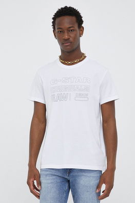 Star Raw Tricou Din Bumbac Culoarea Alb, Cu Imprimeu G-Star Raw Bărbaţi, Model Print