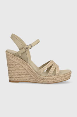 Tommy Hilfiger Sandale ESSENTIAL BASIC WEDGE SANDAL Femei, Culoarea Bej, Toc Pana, FW0FW07220 Dama, Piele, Toc Coturn