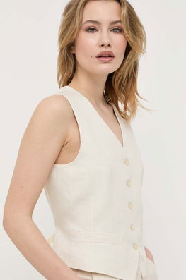 Weekend Max Mara Vestă Cu Amestec De In Culoarea Bej, Un Singur Rand De Nasturi Dama, Panza