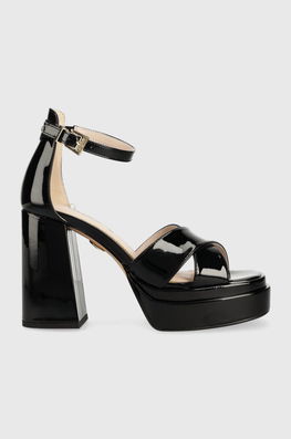 Buffalo Sandale May Cross Culoarea Negru, 1291378 Dama, Imitatie De Piele Lacuita, Toc Gros