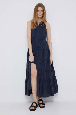 Pennyblack Rochie Din Bumbac Culoarea Albastru Marin, Maxi, Evazati Dama Bleumarin, Casual