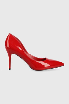Answear Lab Pantofi Cu Toc Culoarea Rosu Dama, Imitatie De Piele Lacuita, Toc Subtire