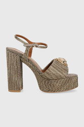 Kurt Geiger London Sandale Kensington Platform Culoarea Auriu, 9798840609 Dama, Textil, Toc Gros