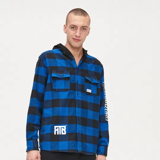Cropp - Cămașă oversized cu glugă - Albastru