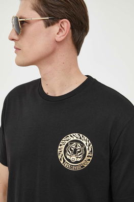 Just Cavalli Tricou Din Bumbac Culoarea Negru, Cu Imprimeu Bărbaţi, Model Print
