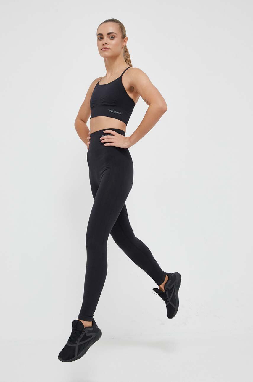 Hummel Leggins De Antrenament Tif Culoarea Negru, Neted Dama, Tricotaj