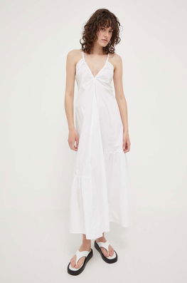 Birgitte Herskind Rochie Din Bumbac Culoarea Alb, Maxi, Evazati Dama, Casual