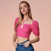 Sinsay - Crop top cu șnur decorativ - Roz