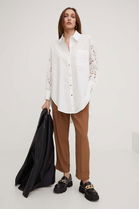 Answear Lab Pantaloni Din In Culoarea Bej, Drept, High Waist Dama, Cu Un Amestec De In