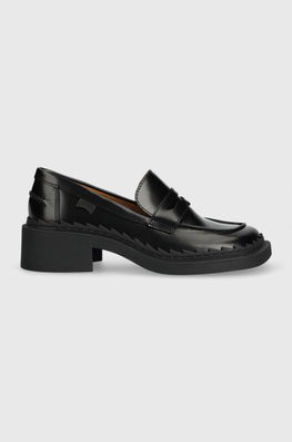 Camper Mocasini De Piele Taylor Femei, Culoarea Negru, Cu Toc Plat Dama