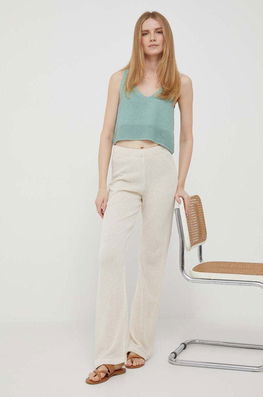 Rich & Royal Pantaloni De Bumbac Culoarea Bej, Drept, High Waist Dama