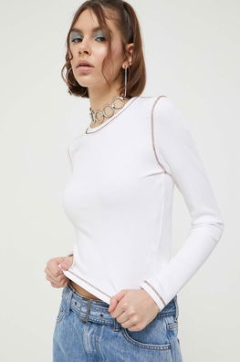 Guess Originals Longsleeve Femei, Culoarea Bej Dama, Cu Elastan