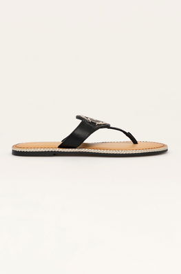Tommy Hilfiger Șlapi De Piele Femei, Culoarea Negru Dama, Toc Plat