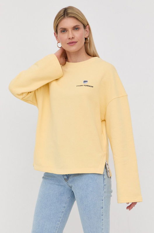 Chiara Ferragni Hanorac De Bumbac Femei, Culoarea Galben, Cu Imprimeu Dama