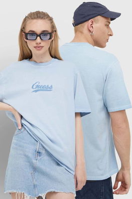 Guess Originals Tricou Din Bumbac Cu Imprimeu Dama Albastru