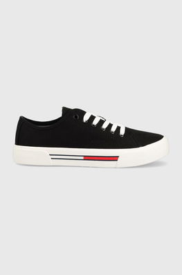 Tommy Jeans Tenisi LOW CUT WMNS CANVAS Femei, Culoarea Alb, EN0EN02085 Dama Negru, Textil