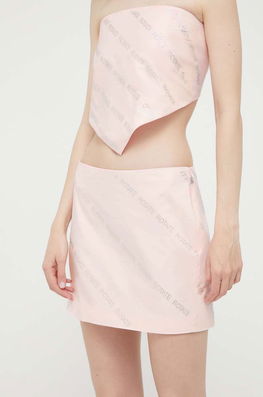 Rotate Fusta Din Bumbac Culoarea Roz, Mini, Drept Dama, Casual, Model Imprimeu