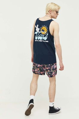 Vans Tricou Din Bumbac Culoarea Albastru Marin Bărbaţi Bleumarin, Model Print